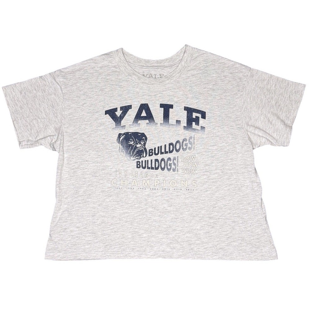 Yale University Graphic Tee Womens Large Gray Boxy Crop Bulldog Shirt